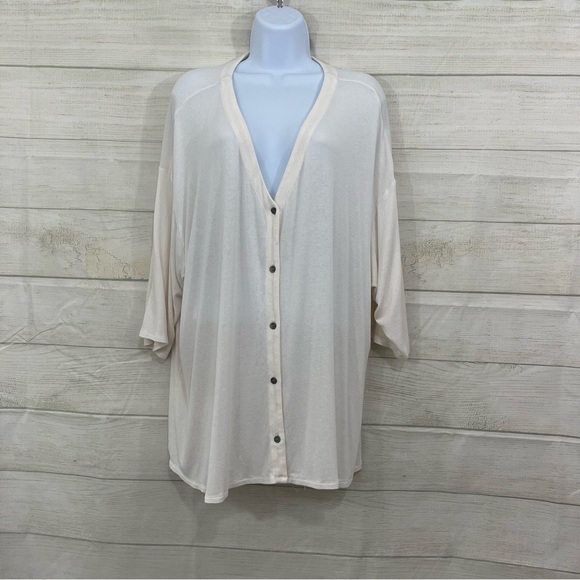J.Jill Wearever Collection Cream V Neck Short Sleeve Cardigan Sweater - Picture 1 of 8